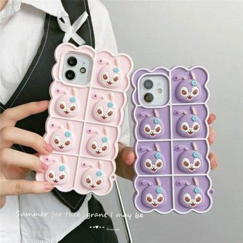Relive Stress Push It Cartoon Rabbit Bubble Case for IPhone 12 Pro Max XS XR X 8 7 6 Plus SE 2020 10 IPones Toys Silicone Case