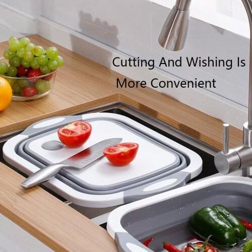 Folding Cutting Board 3 In 1 Multifunctional Folding Vegetable Washing Basket Portable Cutting Board for Kitchen Home Living