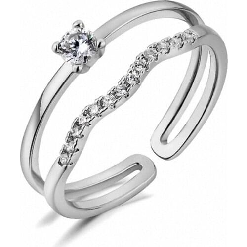 TRACYSWING Real AAA Zirconia Micro Inlays Fashion Double Adjustable Open Rings for Women Anti Allergies anillos mujer 115603w