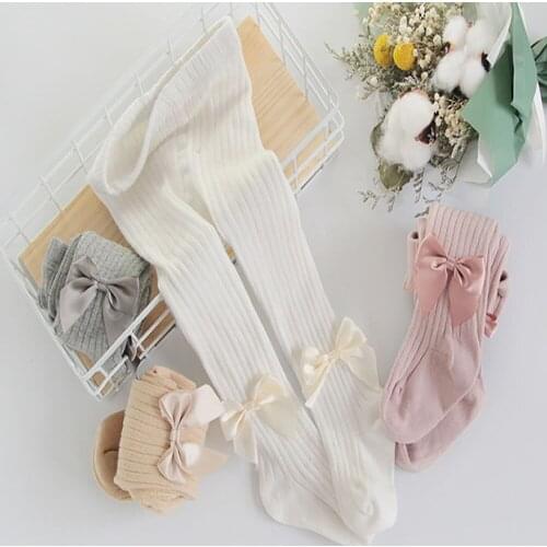 Children Cotton Tights Baby Girls Pantyhose Spring Autumn Winter Bowknot Tights Kids Infant Knitted Collant Tights
