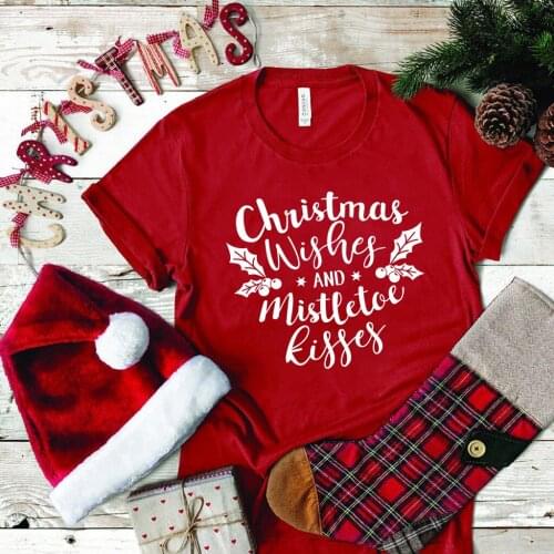 Women Clothes Aesthetic Tee Shirt Femme Christmas Wisher and Mistletoe Kisses Printed Casual Woman Tshirts Short Sleeve Cut Tops