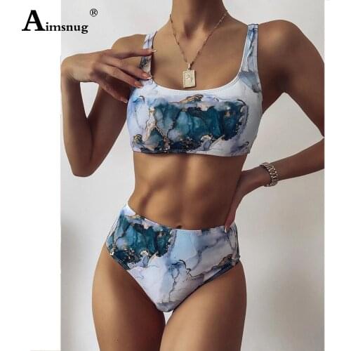 Women Bikini Sets Classic Marble Print Swimsuit Sexy Femme Clothing Two Pieces Swimwear Crop TOP 2021 New Patchwork Bathing Suit