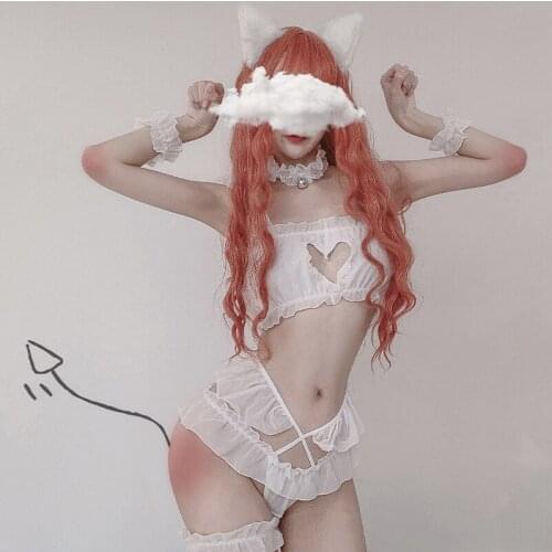 Woman Cosplay Costumes Sexy Lingerie Erotic Kitten Role Play Cat Girl Uniform Underpants School Girl Outfits Cute Underwear Set
