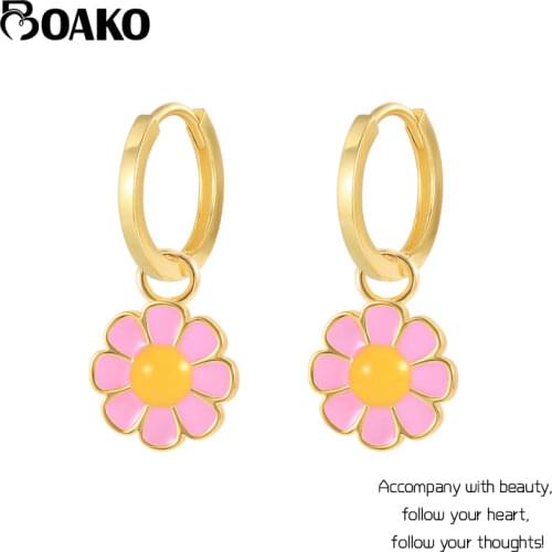 BOAKO 925 Silver Hoop Earrings For Women 2021 Trend Huggie Earring Pink Purple Zircon Earring Jewelry Pendientes Brincos Gifts