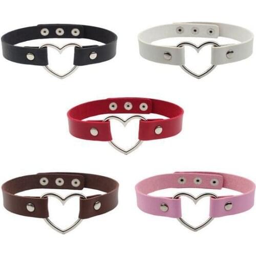 1pc women Punk CHIC Rivet Handmade Chain PU Leather Heart Collar Choker Necklace fine jewelry lovely
