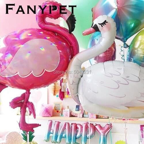 10pcs Big white swan balloon Laser Flamingo happy Birthday Party Decorations baby shower girl animals air globos infantiles