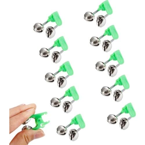 10pcs/lot Fishing Bite Alarms Fishing Rod Bell Rod Clamp Tip Clip Bells Ring Green ABS Fishing Accessory Outdoor Fishing Tools