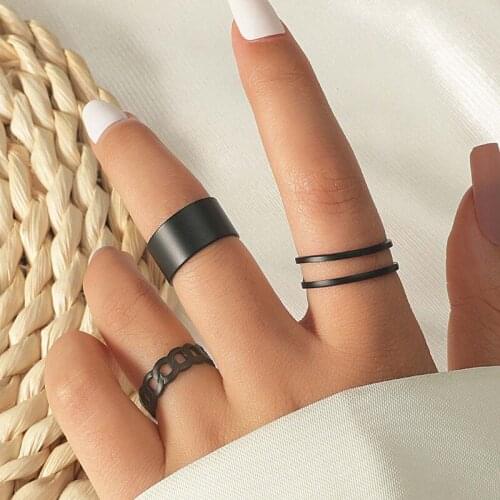 3Pcs Women Hip-hop Rock Metal Round Geometric Rings Ladies Hollow Out Resizable Rings Set Bands Jewelry Gifts Couple Rings