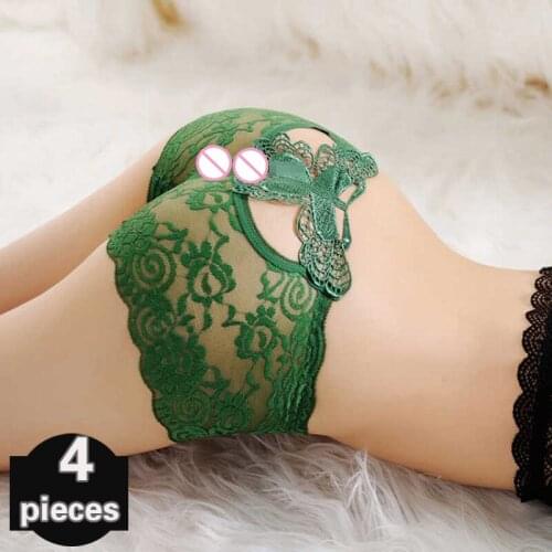 4 pcs sexy underwear women comfortable Underpants breathable Japanese hollow underwear transparent lace low waist seamless brief
