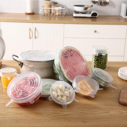 6 Pcs/Set Silicone Cover Lid Fresh Stretch Lids Caps for Food Pot Dish Kitchen Accessories Bowl Pot Pan Lid Silicone Cover