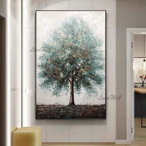 Abstract Texture Hand-painted Green Tree Oil Painting Canvas Wall Picture Art Newest Landscape Tree Paintings For Living Room