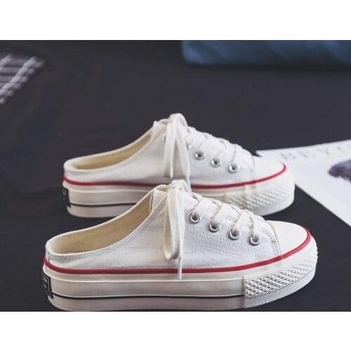 White Vulcanized Shoes Women Summer Sneaker Canvas Shoes Spring 2020 New All Match Good Quality Basic Style Slip on Half Slipper
