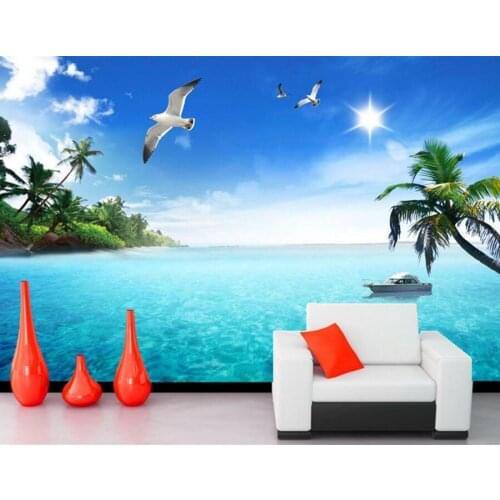 Custom large murals,Mediterranean Gull coconut trees wallpaper,hotel living room bedroom sofa tv wall modern wallpaper design