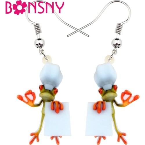 Bonsny Acrylic Anime Cook Chef Frog Earrings Drop Dangle Funny Cute Animal Jewelry For Women Girls Gift Charms Bijoux Brincos