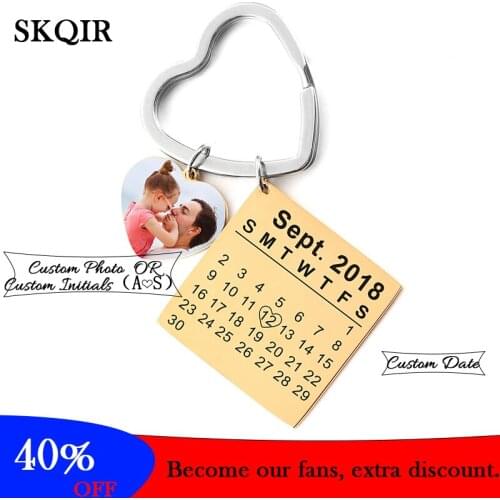 Personalized Birth Year Date Calendar Keychain Heart Keyring Custom Lover Initial Name Tag Key Chain for Women Jewelry Love Gift