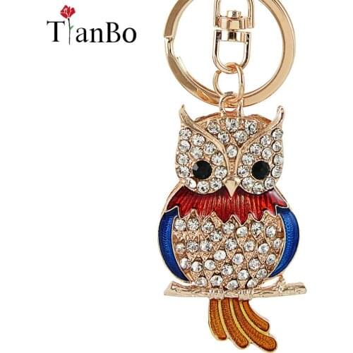 Owl Keychain Rhinestones Animal Key Chains Creative Gifts Eagle Key Ring for Car Alloy Key Holder Charm Crystal Trinket Pendant