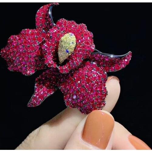 Orchid flower brooch 925 sterling silver with cubic zircon fine women jewelry 45*52MM free shipping smart