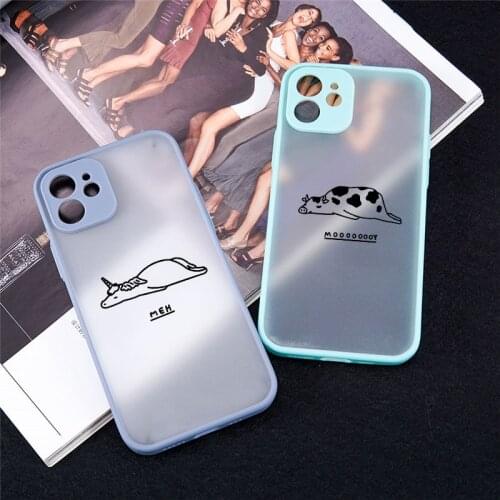 Cute Cow Animal Pattern Phone Case For iPhone 11 12 Pro Max X XS XR SE2020 7 8 6 Plus Shockproof Hard Matte Candy Cover Fundas