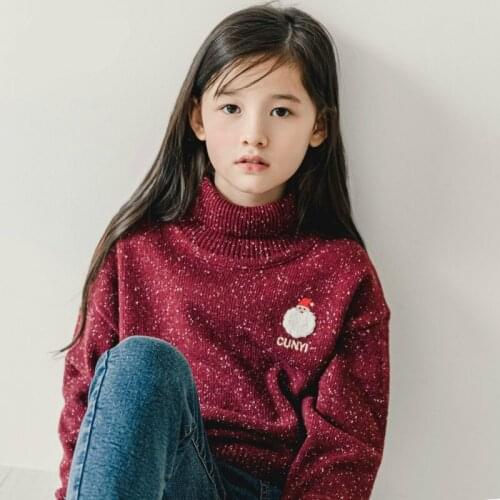 6-10 years children clothes Baby girls Turtleneck sweater autumn Korean girl clothes Red Christmas Knitted Wool Cardigan Coarse