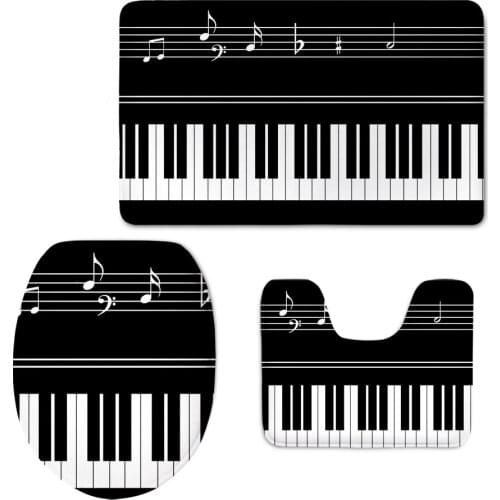 Piano with Music Note Print Toilet Lid Cover Anti Skid Shower Mat Soft Flannel Absorbent Commode Pad Home Washroom 3pcs/Set 2021
