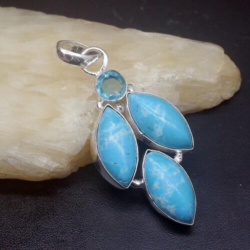 Gemstonefactory Jewelry Big Promotion 925 Silver Blue Jasper Multi Shiny Topaz Women Ladies Gifts Necklace Pendant 0626