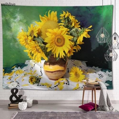 Yellow Sunflower Tapestry Customizable Bohemian Wall Hanging Room Carpet HD Tapestries Art Home Decoration Accessories 100x150cm