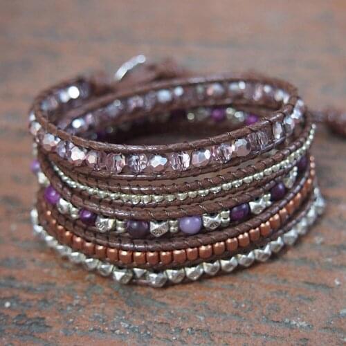 Faceted Purple Crystal Boho Wrap Bracelets Beadwork Mix 5Layers Copper Beads Stylish Bracelet Femme Jewelry Female Mujer Bijoux