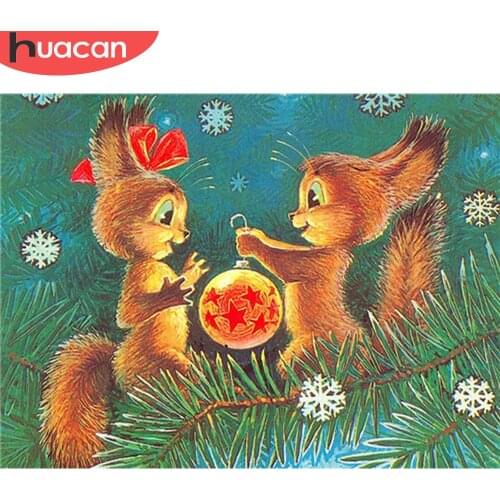 HUACAN 5D Diamond Painting Christmas Squirrel Diamond Embroidery Mosaic Animal Needlework Handmade Gift Wall Decor