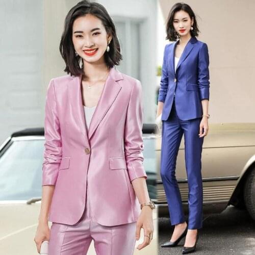 IZICFLY High Quality Spring Fall New Style Pink Interview Blazer With Trouser Uniform Business Ladies Office Work Wear Pantsuits