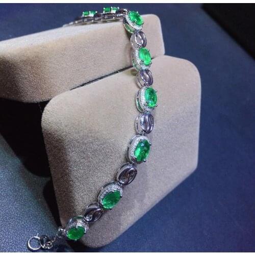 J119 Pure 18K White Gold Natural Emerald Gemstones 3.5ct Diamonds Females; Bracelets for Women Fine Bracelets