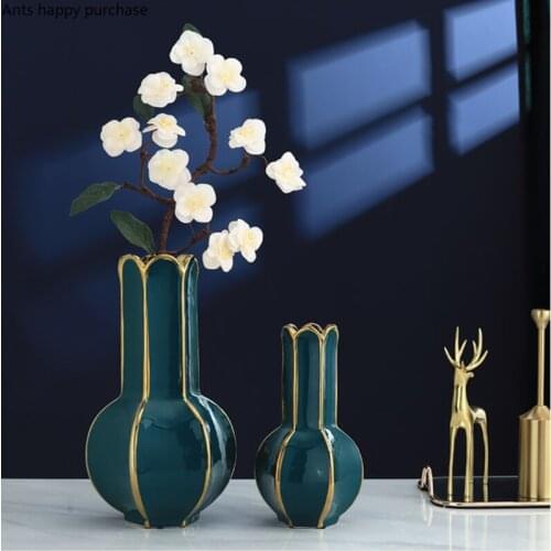 Green Pomegranate Ceramic Vase Desktop Ornaments Two-piece Suit Home Living Room Decoration Flower Arrangement Hydroponic Vase