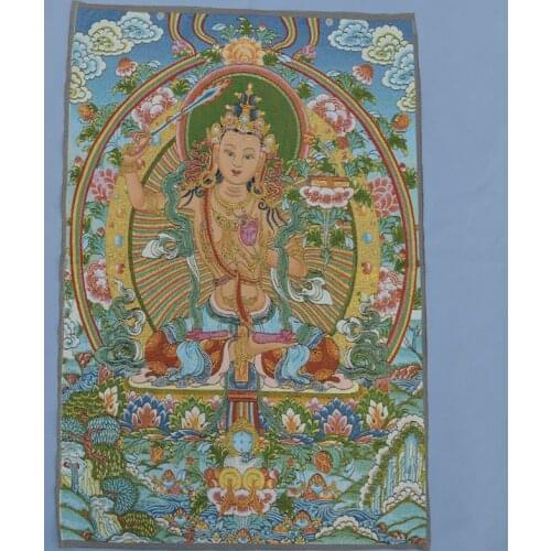 Beautiful tibet sect Buddhist Silk Inwrought Buddha Thangka Tangka