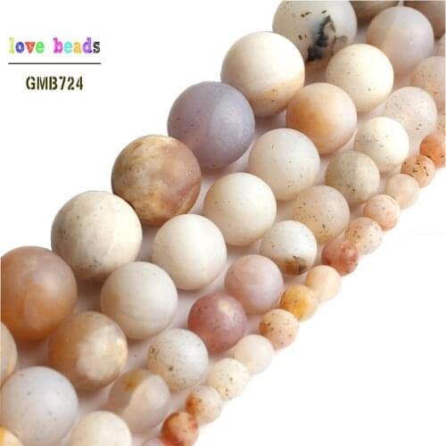 Natural Matte White Flower Agata Onyx Round Loose Beads for Jewelry Making Bracelet 15 inches 4/6/8/10mm Diy Jewelry