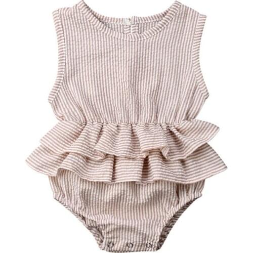 Summer Newborn Kids Baby Girls Bodysuit Solid Sleeveless Ruffle Tutu Dress Cotton Linen Outfit One Pieces