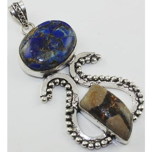 Copper Turquois & Jaspers Pendant Silver Overlay over Copper , 76 mm, P0968