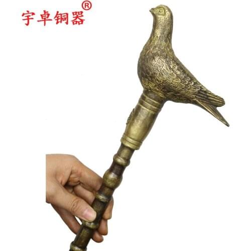 Copper cane crutches leading dove stick horse Zodiac ornaments dragon head The elderly cane