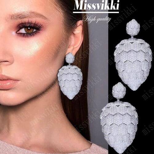 Missvikki New Arrival Luxury Big Drop Pendant Earrings With Shining Brincos Bridal Women Wedding Party Jewelry High Quality