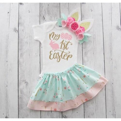 My First Easter Girl Clothes Set Easter Bunny Clothes For Newborns Baby Girl Outfit Romper Skirt Bunny Headbands Baby Clothing