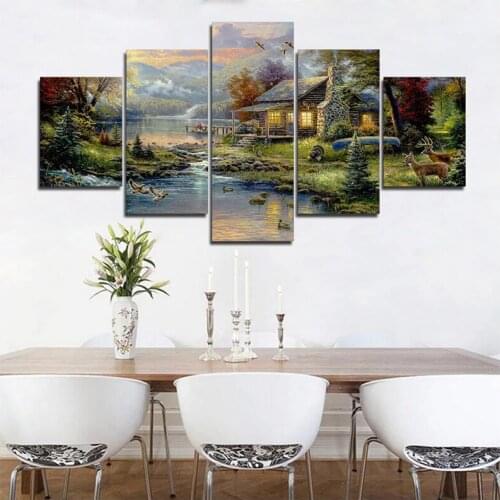 5Pcs Full Square Round Diy Diamond Painting Cross Stitch Kits Mosaic Multi-Picture 5D Embroidery Country House VillagesZP-2957