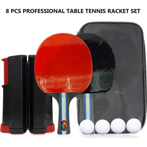 8 Pcs Professional Table Tennis Racket Set 1 Pair Racket 4 Balls Retractable Table Tennis Net Rack Ping Pong Sports Exercise Set