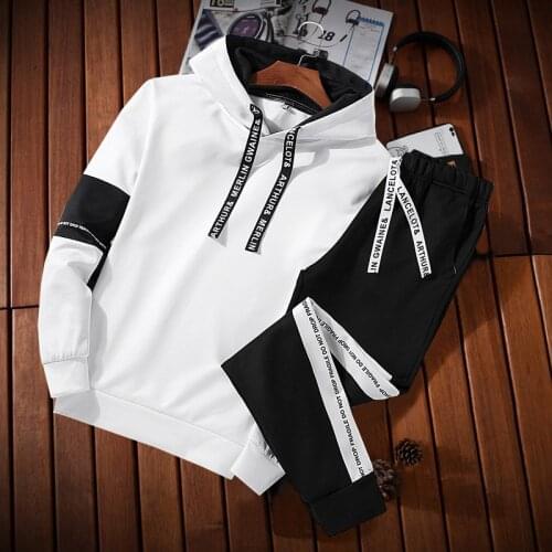 2020 New Fashion Men sport Sets Clothing Hoodies+Pants Sets Sweatshirt Casual Patchwork Tracksuit Men Brand Sets 2 Pieces DP-738