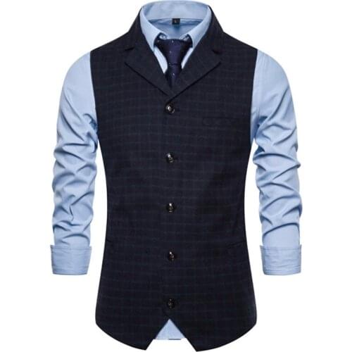 9733 Autumn New Mens Fashion Suit Collar Casual-Style Mens Single-Breasted Plaid Vest