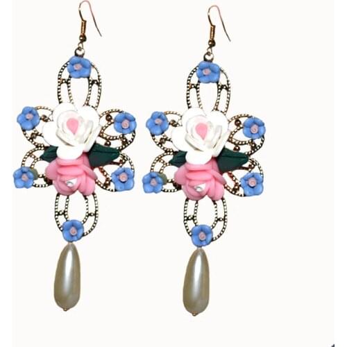 New Brand Vintage Baroque Fruit Earring Crystal Yellow Flowers Green Leaf Circle Earring Gold Shell Shape Long Pendant Gifts