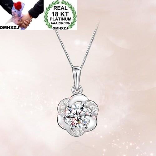 OMHXZJ Wholesale European Fashion Woman Girl Party Wedding Gift Amethyst AAA Zircon 18KT White Gold Necklace Pendant Charm CA256