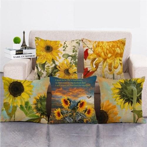 Wholesale 45cm*45cm Sunflower Linen/Cotton Throw Pillow Covers Couch Cushion Cover Home Decor Pillowcase