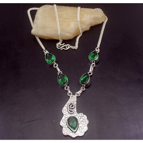 Dazzling Gentle Natural GreenTopaz Silver Color Women Necklace Chain 19 Inch HD218