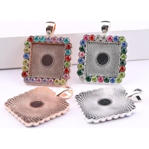 Reidgaller 10pcs crystal rhinestone cabochon base settings 20mm square cameo tray blanks diy jewelry bezels for necklace