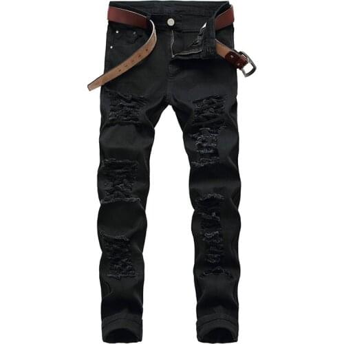 Pantalones vaqueros con agujeros para hombre, Vaqueros blancos de marca de diseñador, de corte recto, ajustados