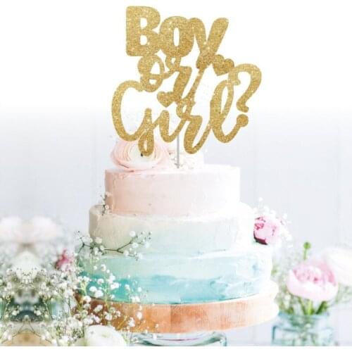 Personalised Gender reveal gold cake topper, boy or girl cake topper, customised glitter gender topper baby shower cake topper