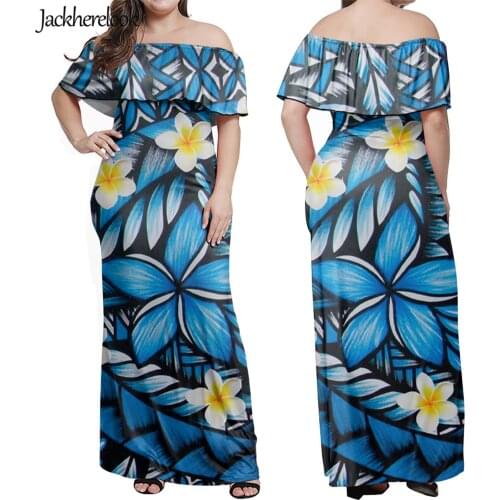 Jackherelook Polynesian Off Shoulder Dress Sexy Strapless Party Elegant Hibiscus Floral Summer Club Bodycon Hawaiian Dresses